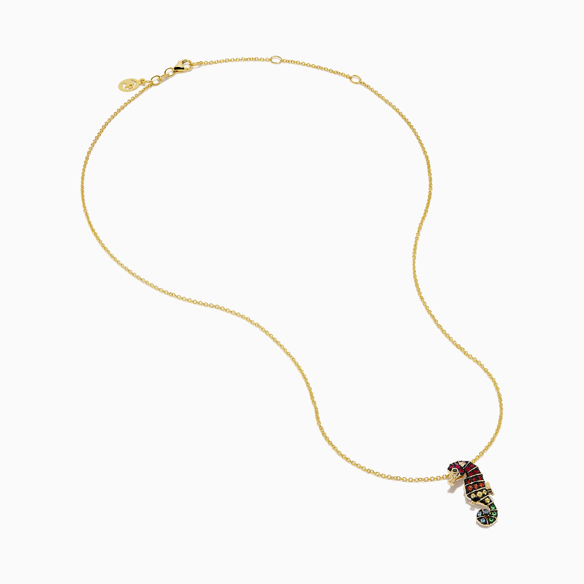Watercolors 14K Yellow Gold Multi Sapphire Seahorse Pendant