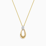 The 14K Two-Tone Gold and Diamond Dewdrop Pendant features a teardrop design with a cluster of diamonds at the top, elegantly displayed against a white background.