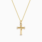 14K Yellow Gold Diamond Polished Cross Pendant