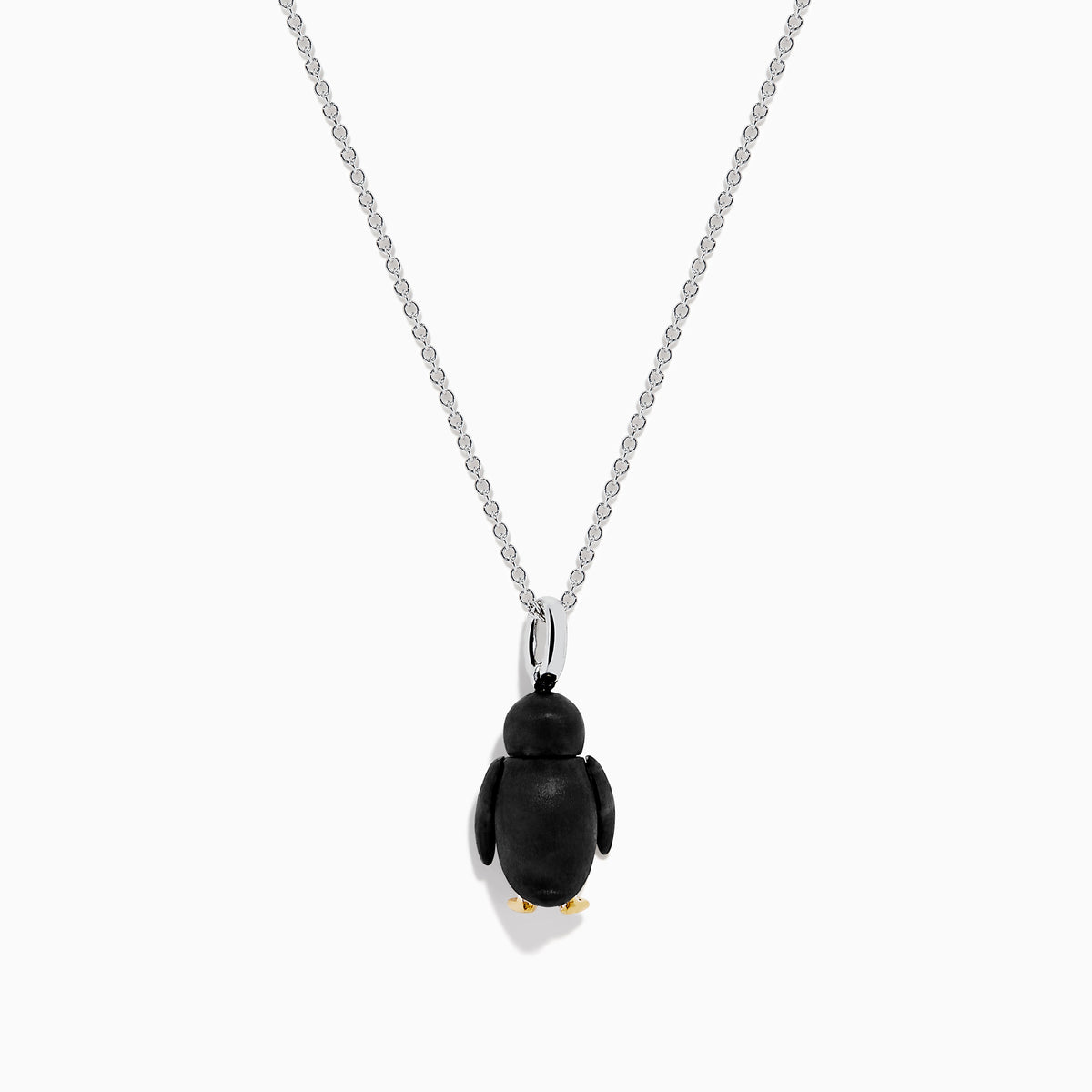 The Seaside 14K Two Tone Gold Diamond Penguin Pendant features black, white, and gold accents with sparkling diamond details for a charming look. Photographed against a plain white background.