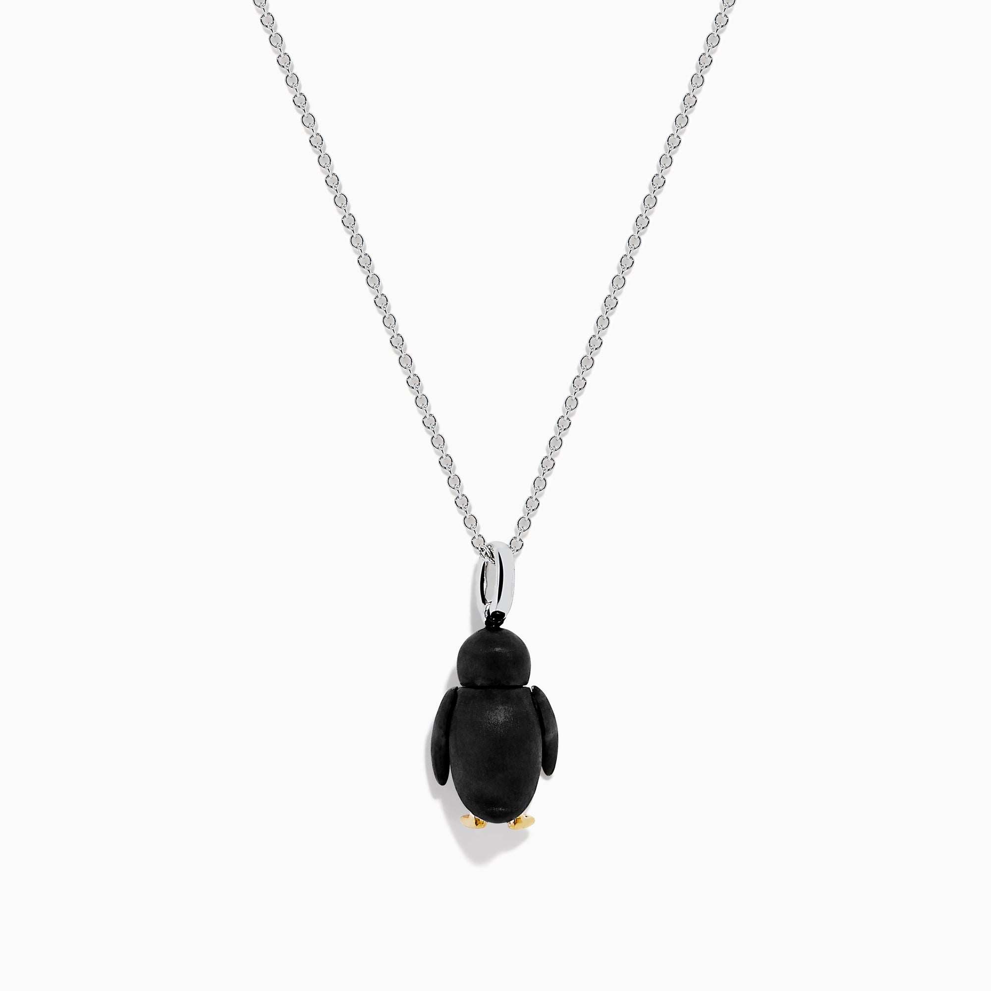The Seaside 14K Two Tone Gold Diamond Penguin Pendant features black, white, and gold accents with sparkling diamond details for a charming look. Photographed against a plain white background.
