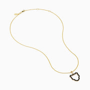 The Signature 14K Yellow Gold Black Diamond Panther Pendant features a panther head outline accented with black diamonds on a yellow gold chain, showcased on a white background.