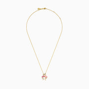 14K Yellow Gold Pink Sapphire, Blue Diamond and Enamel Flamingos Pendant