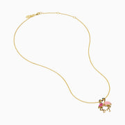 14K Yellow Gold Pink Sapphire, Blue Diamond and Enamel Flamingos Pendant
