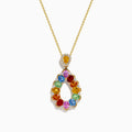The Watercolors 14K Yellow Gold Multi Sapphire and Diamond Teardrop Pendant features vibrant sapphires and diamonds in a teardrop design, set on a delicate yellow gold chain.