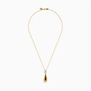 The 14K Yellow Gold Diamond Pave & Polished Teardrop Pendant features sparkling diamonds set in gold and silver on a delicate chain, shown on a white background.