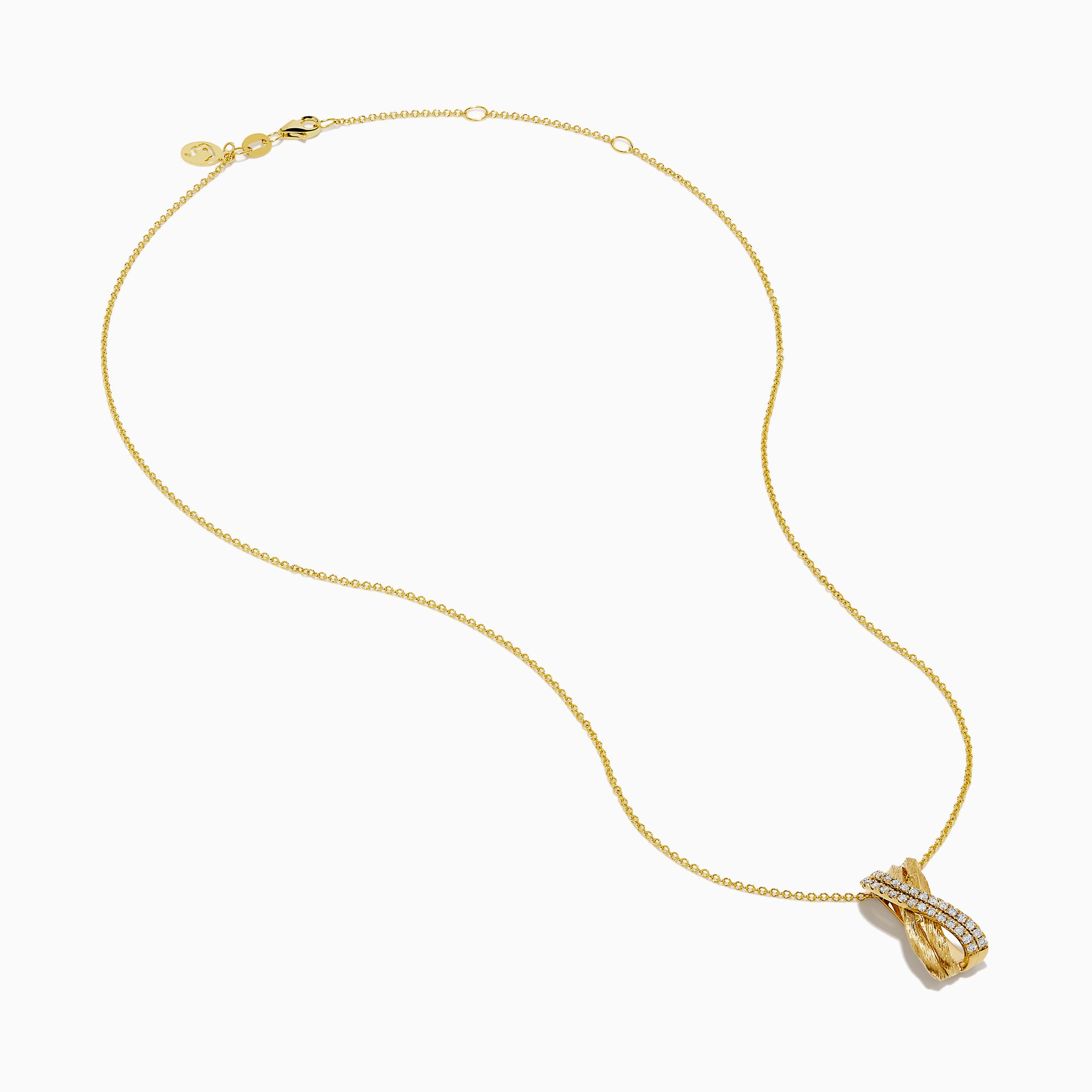 The 14K Yellow Gold Diamond Crisscross Bar Pendant features a twisted gold chain and a bar pendant with a diagonal row of sparkling diamonds, shown against a plain white background.