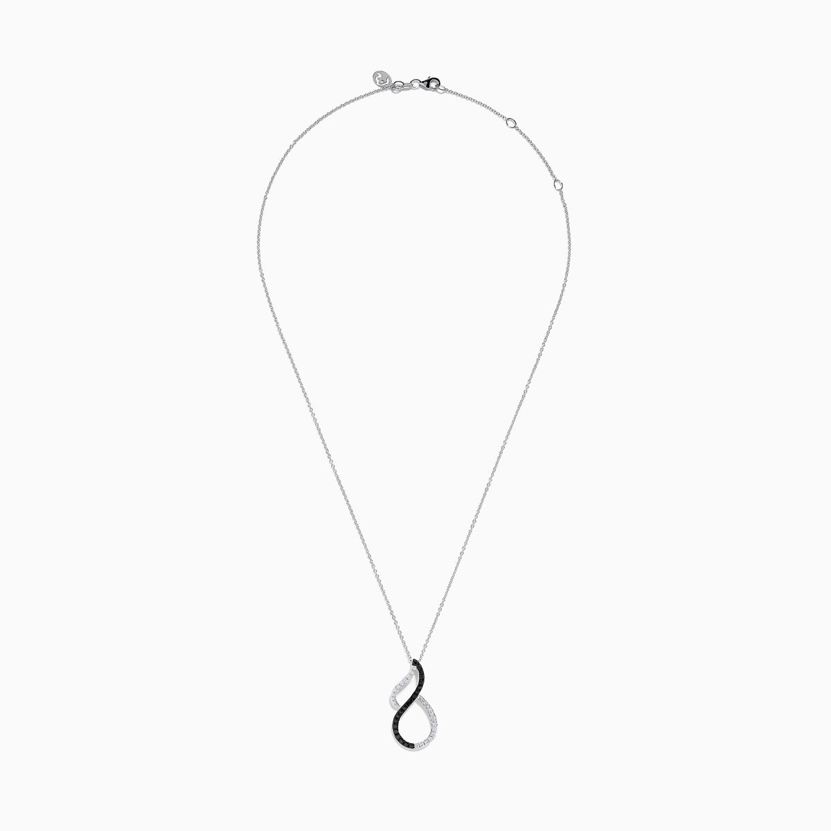 14K White Gold Black and White Diamond Vertical Infinity Pendant