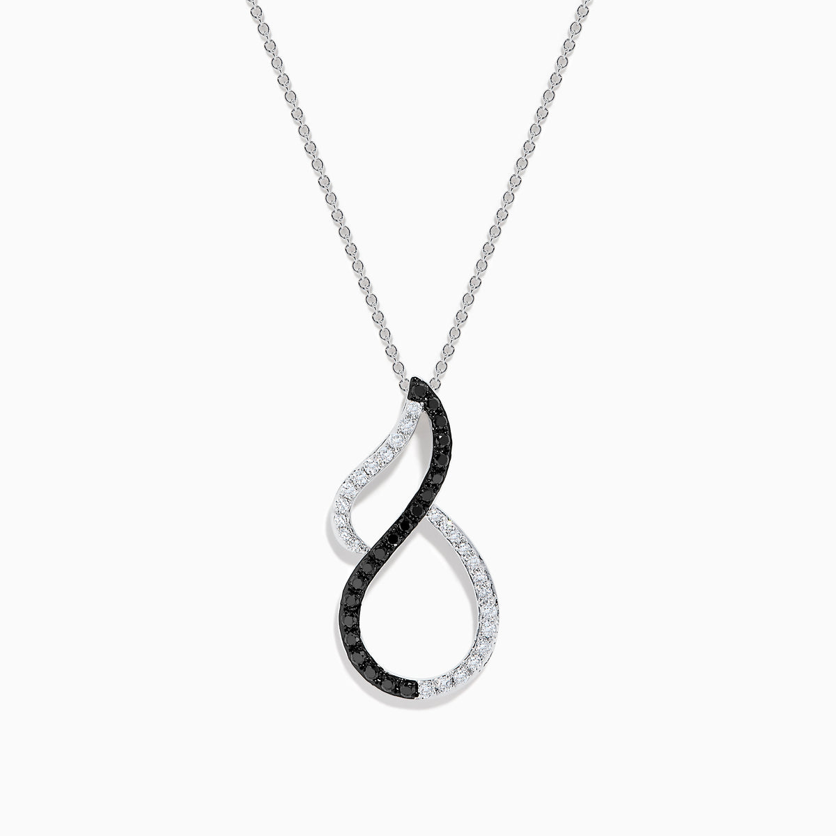 14K White Gold Black and White Diamond Vertical Infinity Pendant
