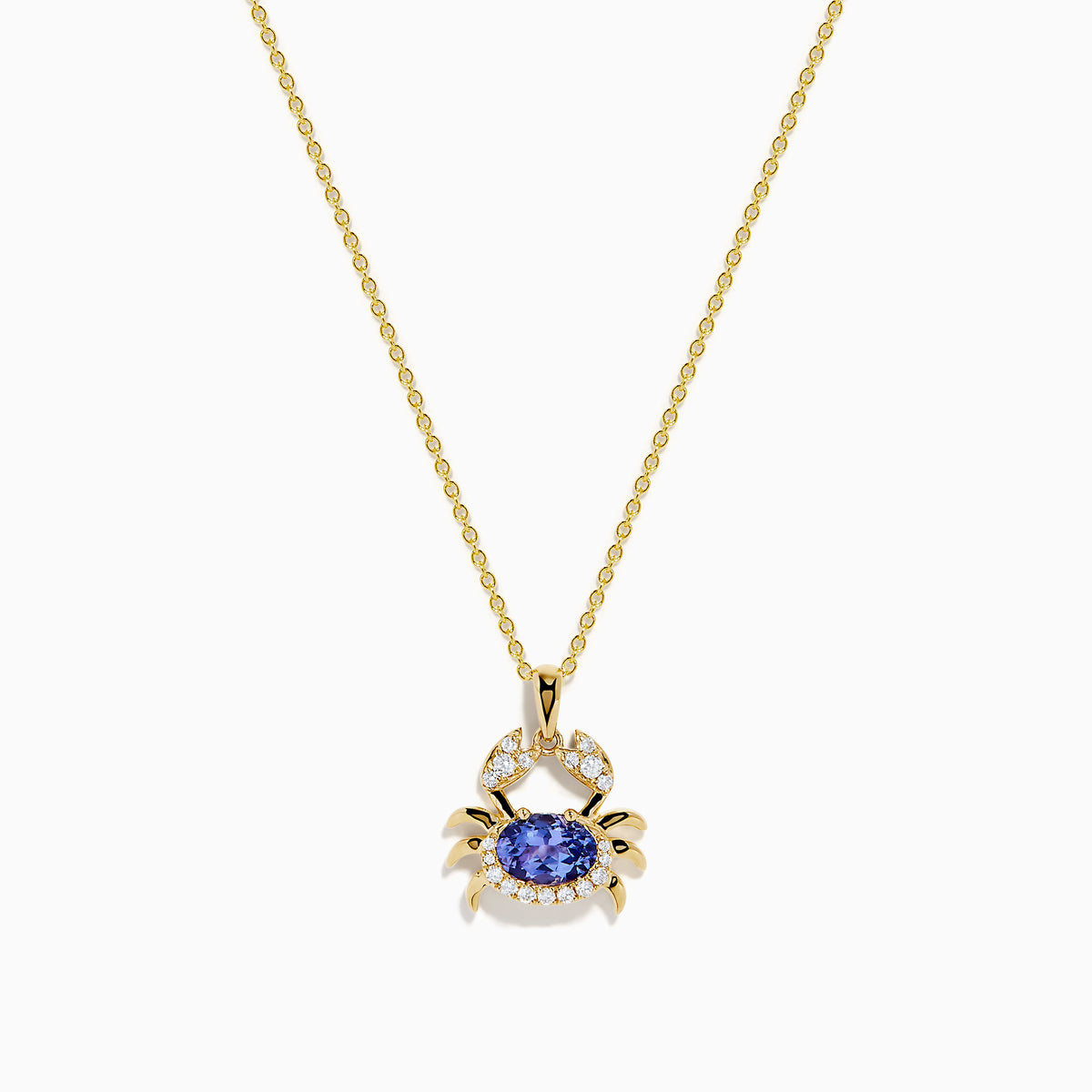 14K Yellow Gold Tanzanite and Diamond Crab Pendant