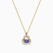 14K Yellow Gold Tanzanite and Diamond Crab Pendant