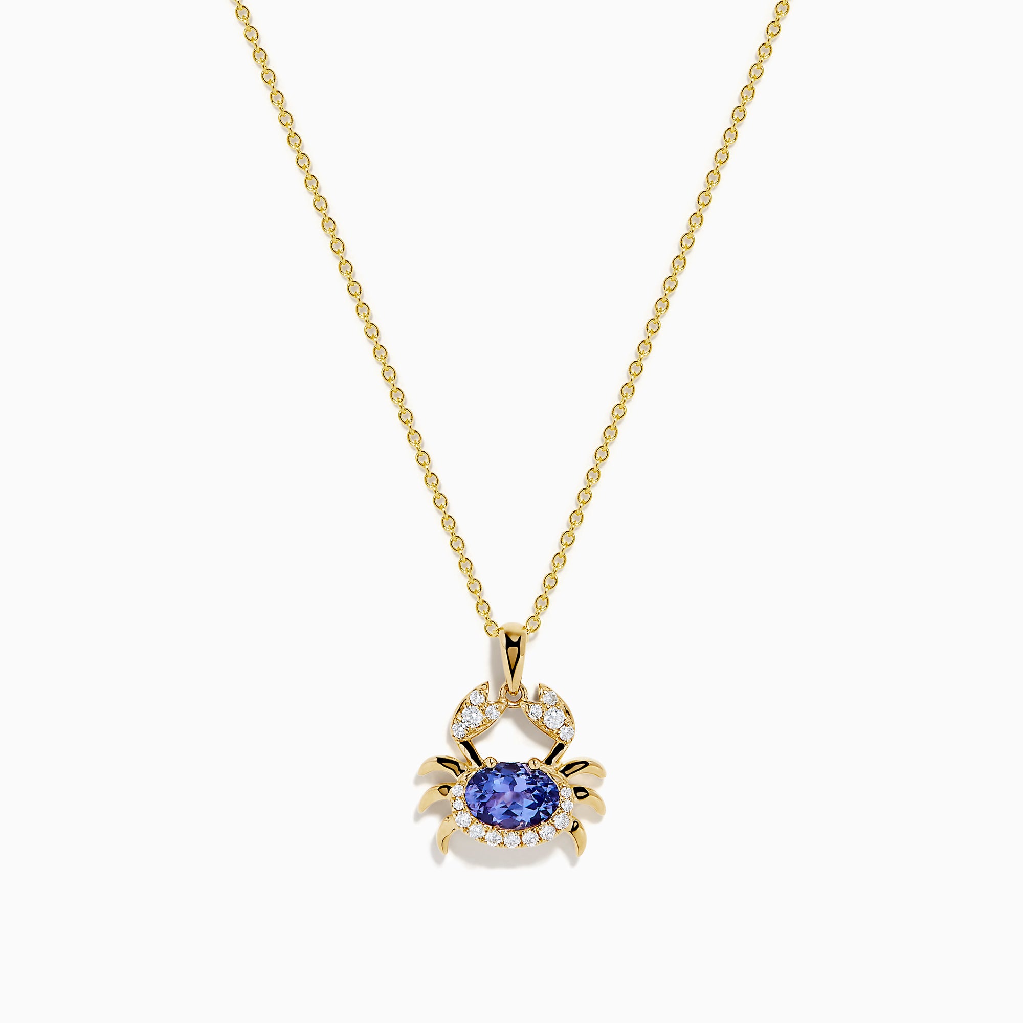 14K Yellow Gold Tanzanite and Diamond Crab Pendant