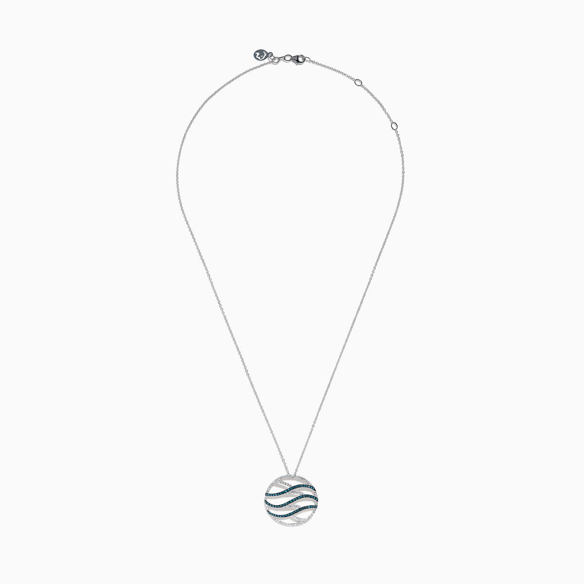 14K White Gold Blue and White Diamond Openwork Wave Pendant
