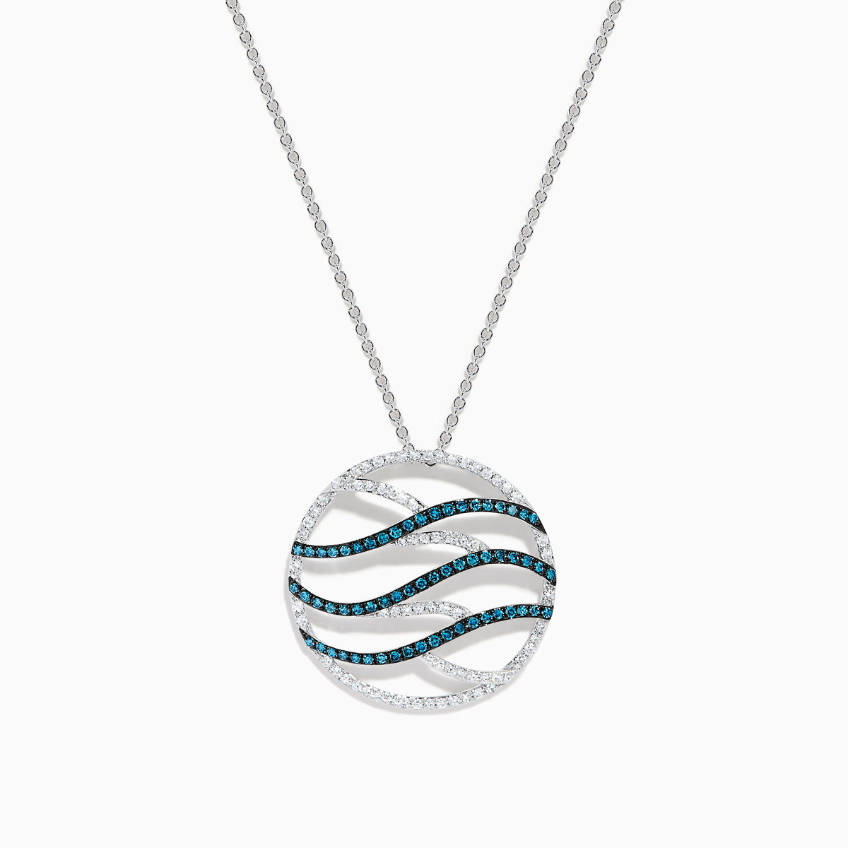 14K White Gold Blue and White Diamond Openwork Wave Pendant