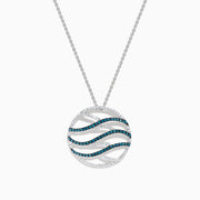 14K White Gold Blue and White Diamond Openwork Wave Pendant