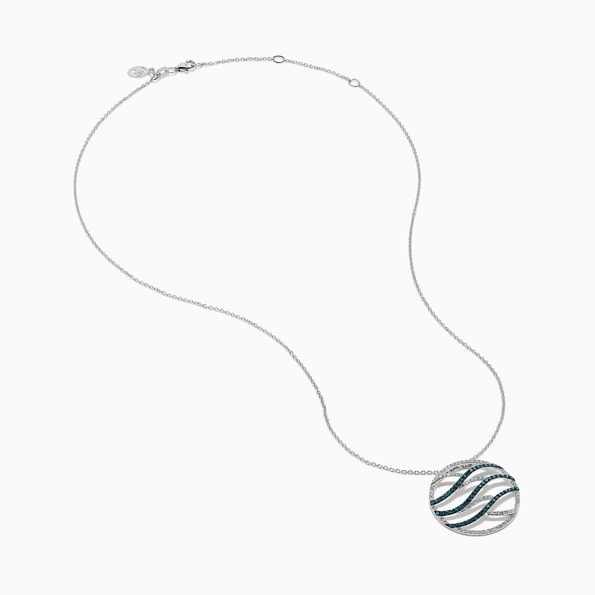 14K White Gold Blue and White Diamond Openwork Wave Pendant