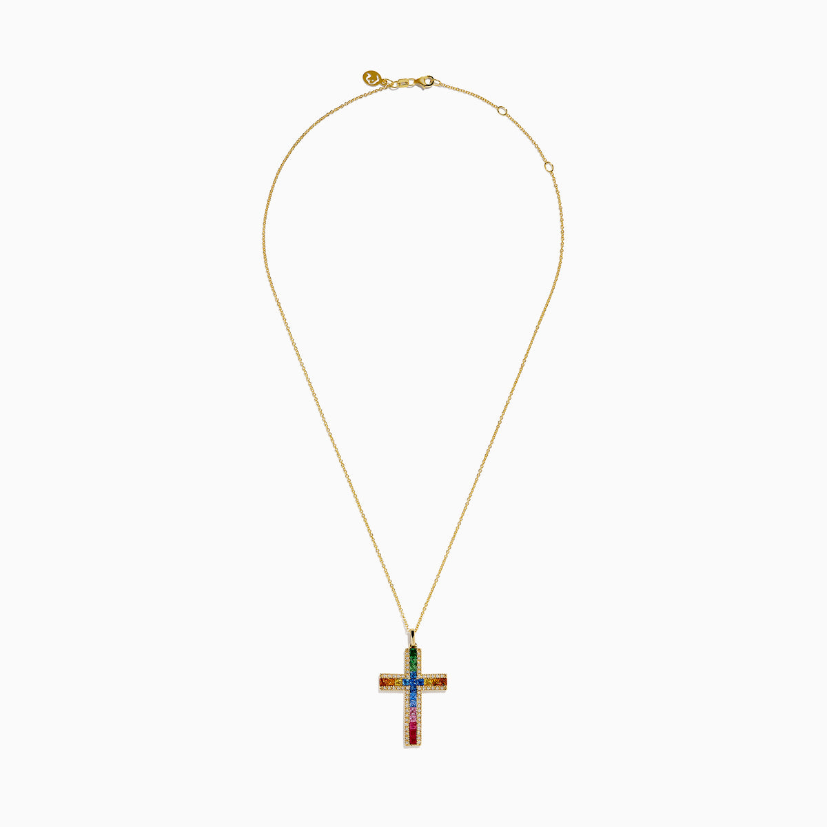 Watercolors 14K Yellow Gold Multi Sapphire and Diamond Rainbow Cross Pendant