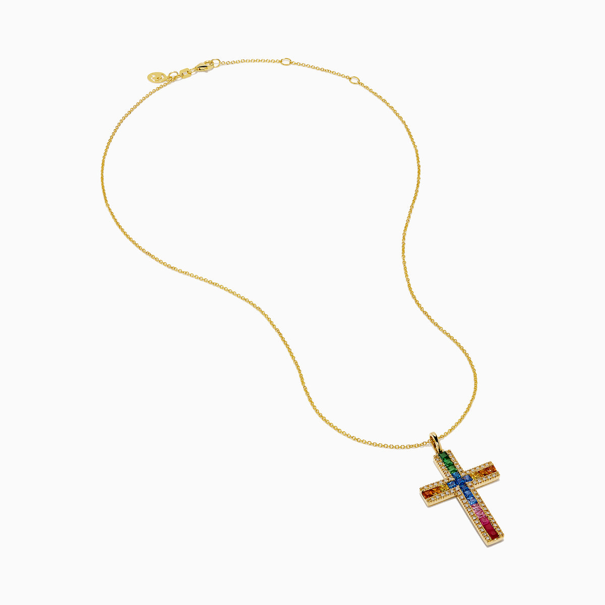 Watercolors 14K Yellow Gold Multi Sapphire and Diamond Rainbow Cross Pendant