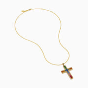 Watercolors 14K Yellow Gold Multi Sapphire and Diamond Rainbow Cross Pendant
