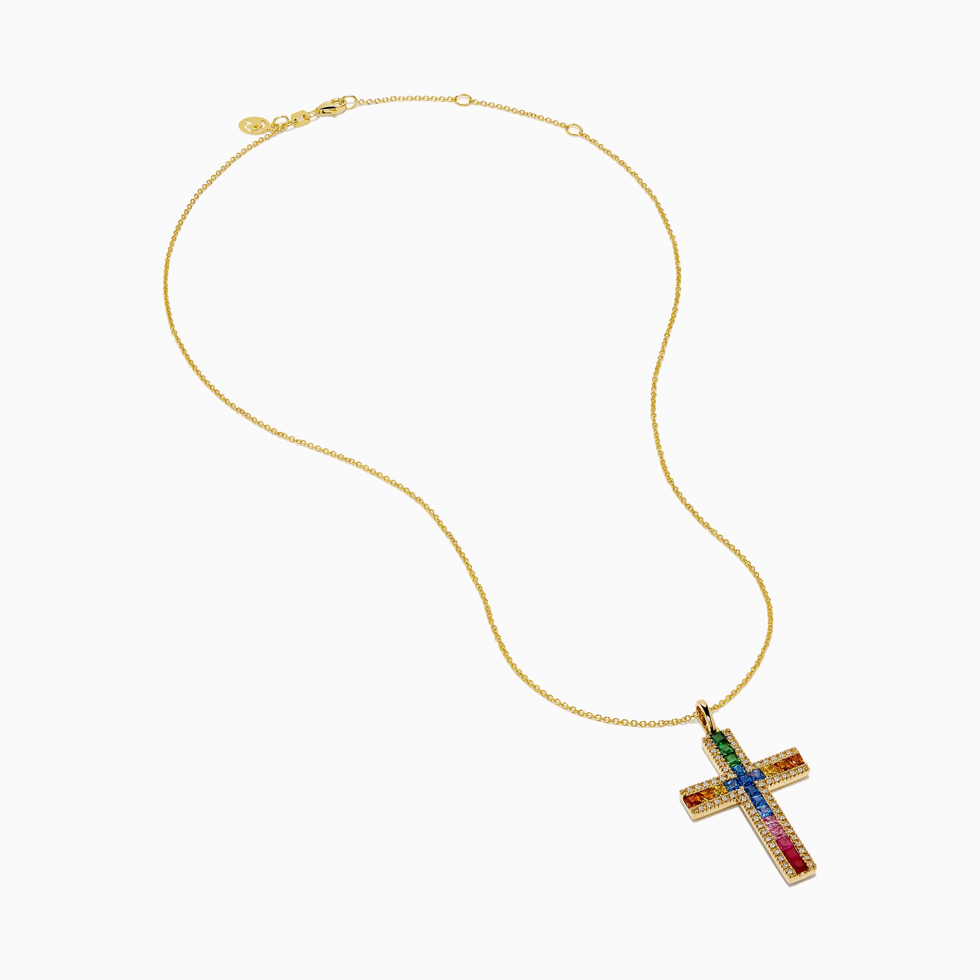 Watercolors 14K Yellow Gold Multi Sapphire and Diamond Rainbow Cross Pendant