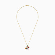 The Watercolors 14K Yellow Gold Multi Sapphire Butterfly Pendant features a butterfly adorned with green, red, blue, orange, purple, and clear sapphires on a yellow gold necklace.