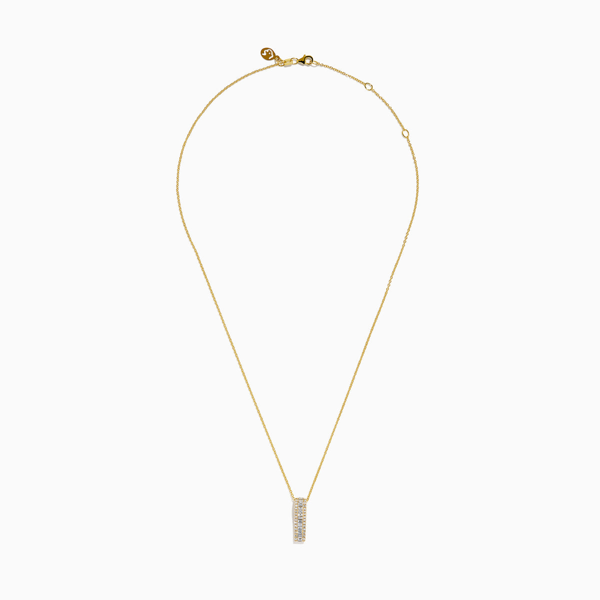 The D'Oro 14K Yellow Gold Diamond Pendant features a vertical rectangular design set with two rows of sparkling white diamonds, shown on a plain white background.