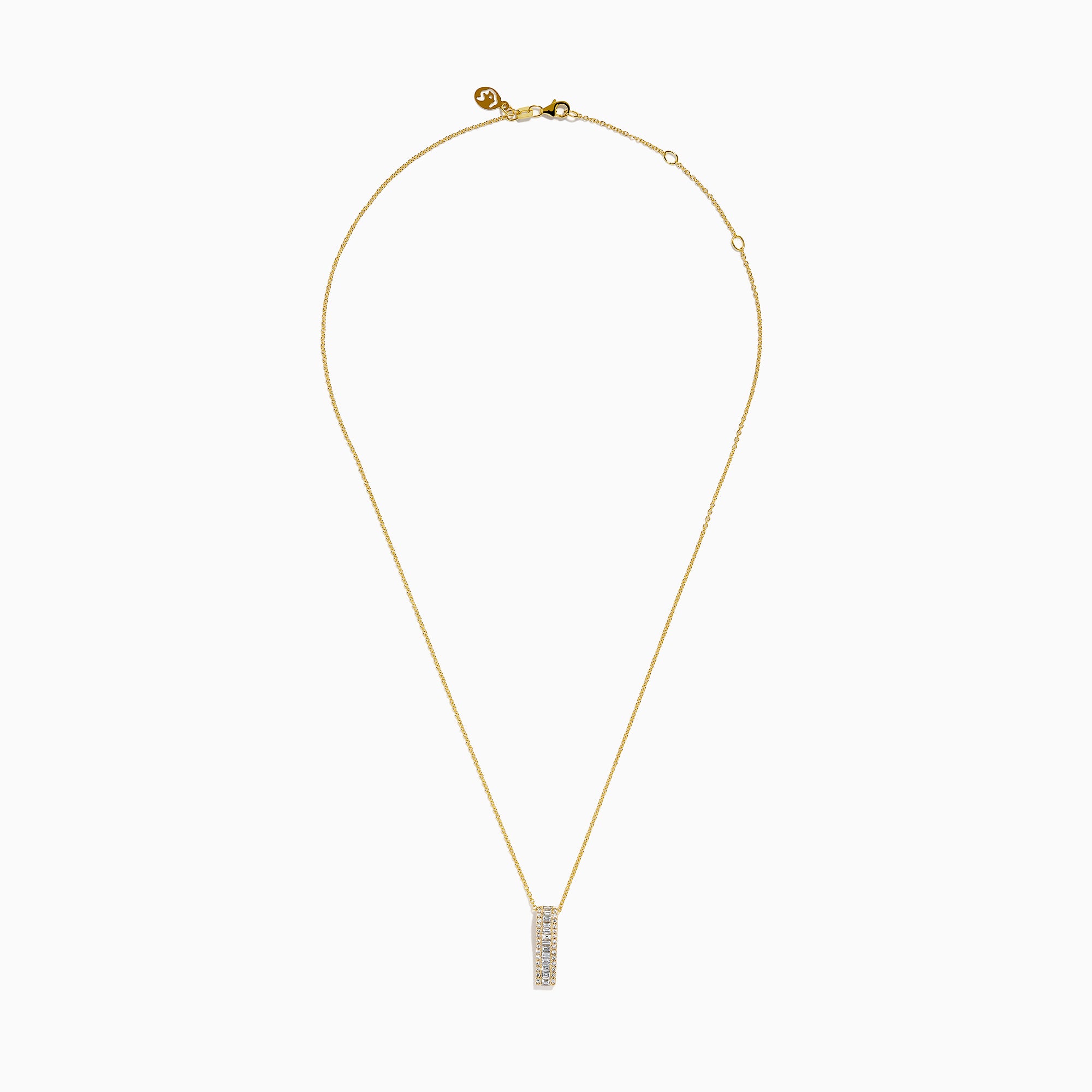 The D'Oro 14K Yellow Gold Diamond Pendant features a vertical rectangular design set with two rows of sparkling white diamonds, shown on a plain white background.