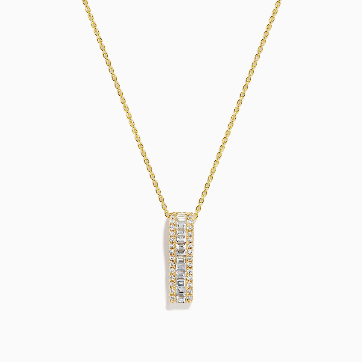 The D'Oro 14K Yellow Gold Diamond Pendant features a vertical rectangular design set with two rows of sparkling white diamonds, shown on a plain white background.