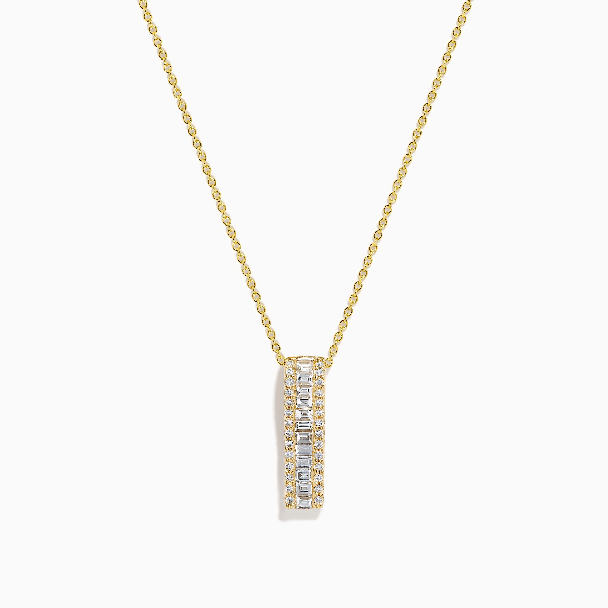 The D'Oro 14K Yellow Gold Diamond Pendant features a vertical rectangular design set with two rows of sparkling white diamonds, shown on a plain white background.