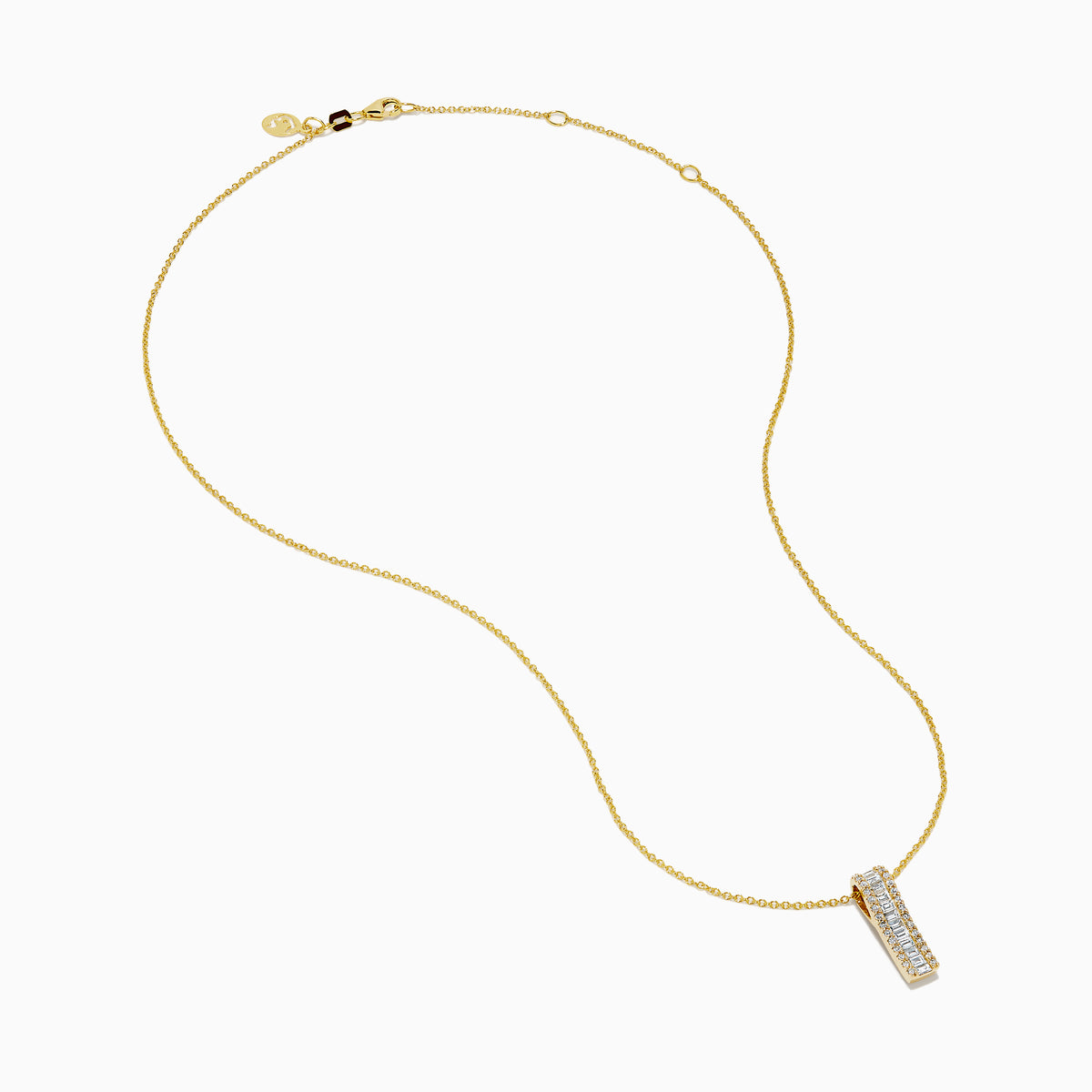The D'Oro 14K Yellow Gold Diamond Pendant features a vertical rectangular design set with two rows of sparkling white diamonds, shown on a plain white background.