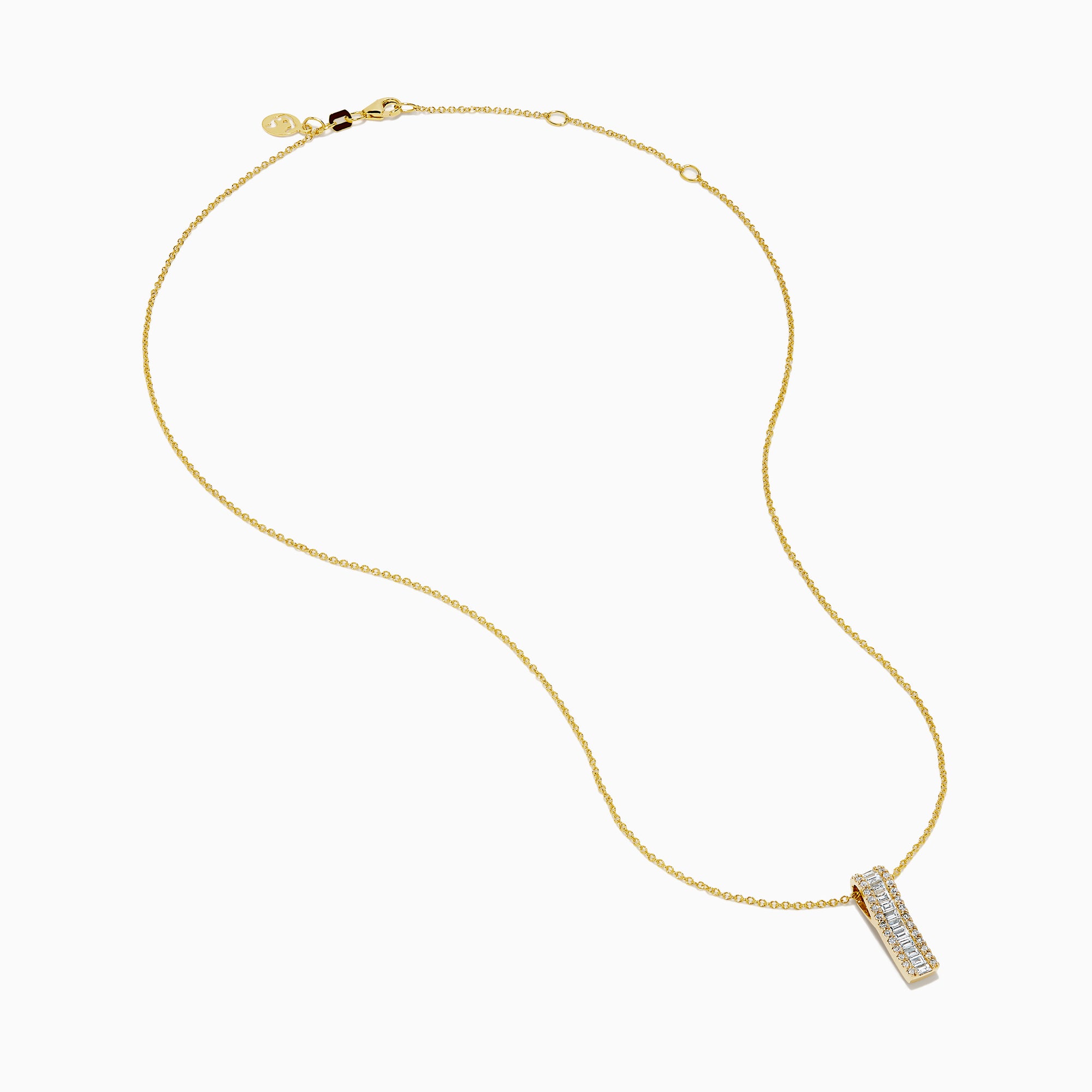 The D'Oro 14K Yellow Gold Diamond Pendant features a vertical rectangular design set with two rows of sparkling white diamonds, shown on a plain white background.