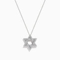 The Novelty 14K White Gold Diamond Star of David Pendant features a sparkling design and is shown against a plain white background.