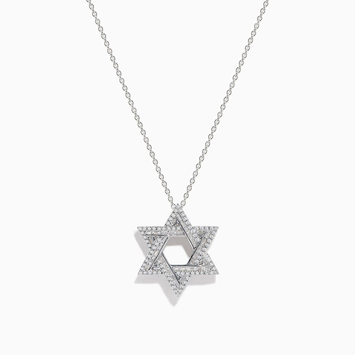 The Novelty 14K White Gold Diamond Star of David Pendant features a sparkling design and is shown against a plain white background.