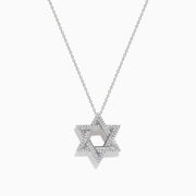 The Novelty 14K White Gold Diamond Star of David Pendant features a sparkling design and is shown against a plain white background.