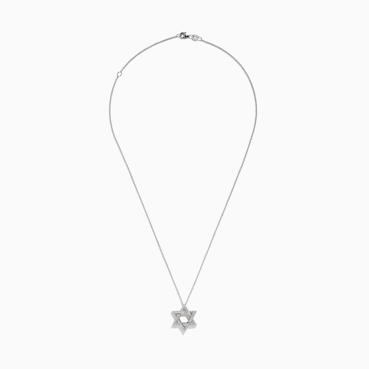 The Novelty 14K White Gold Diamond Star of David Pendant features a sparkling design and is shown against a plain white background.