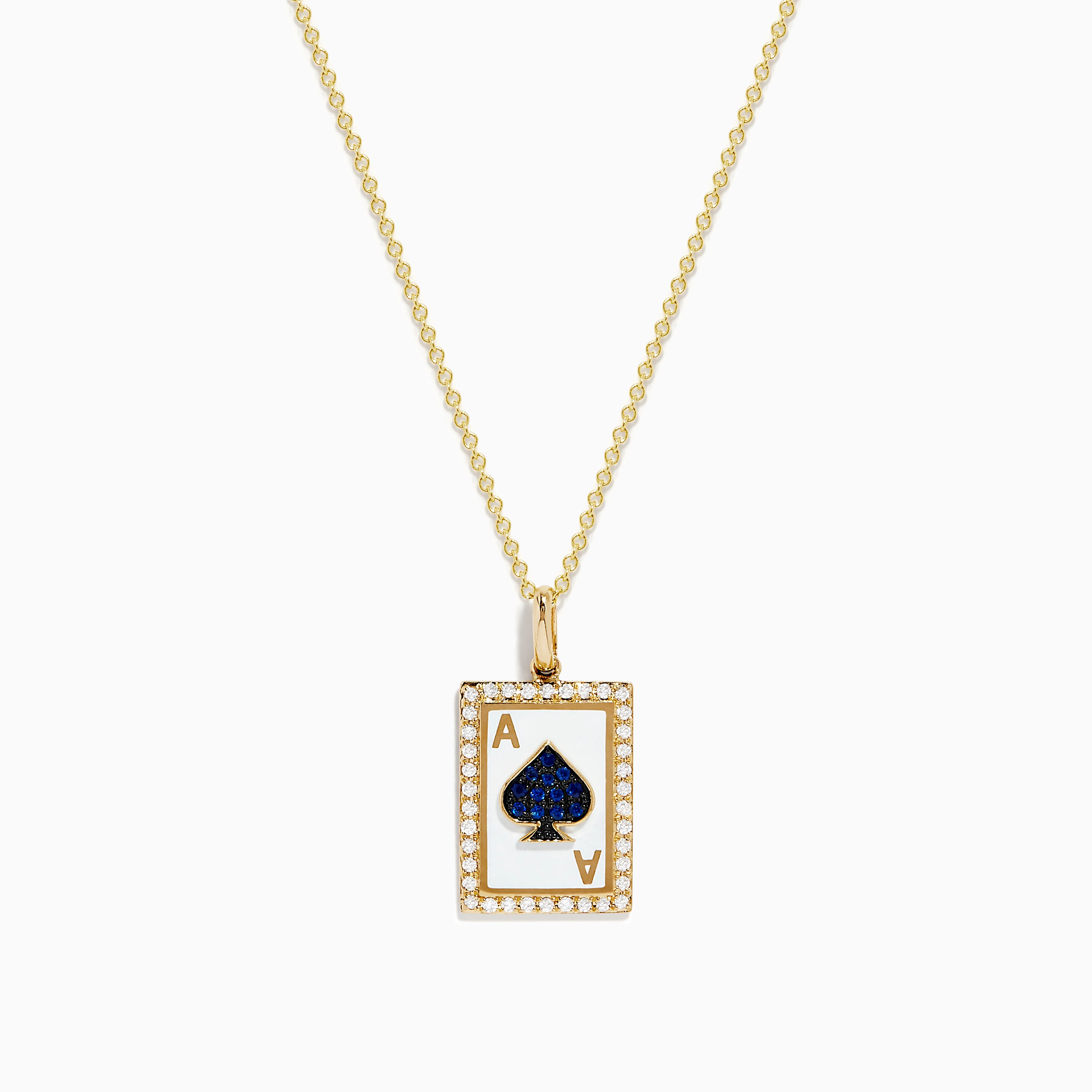 Effy Casino 14K Yellow Gold Diamond and Sapphire Spade Card Pendant