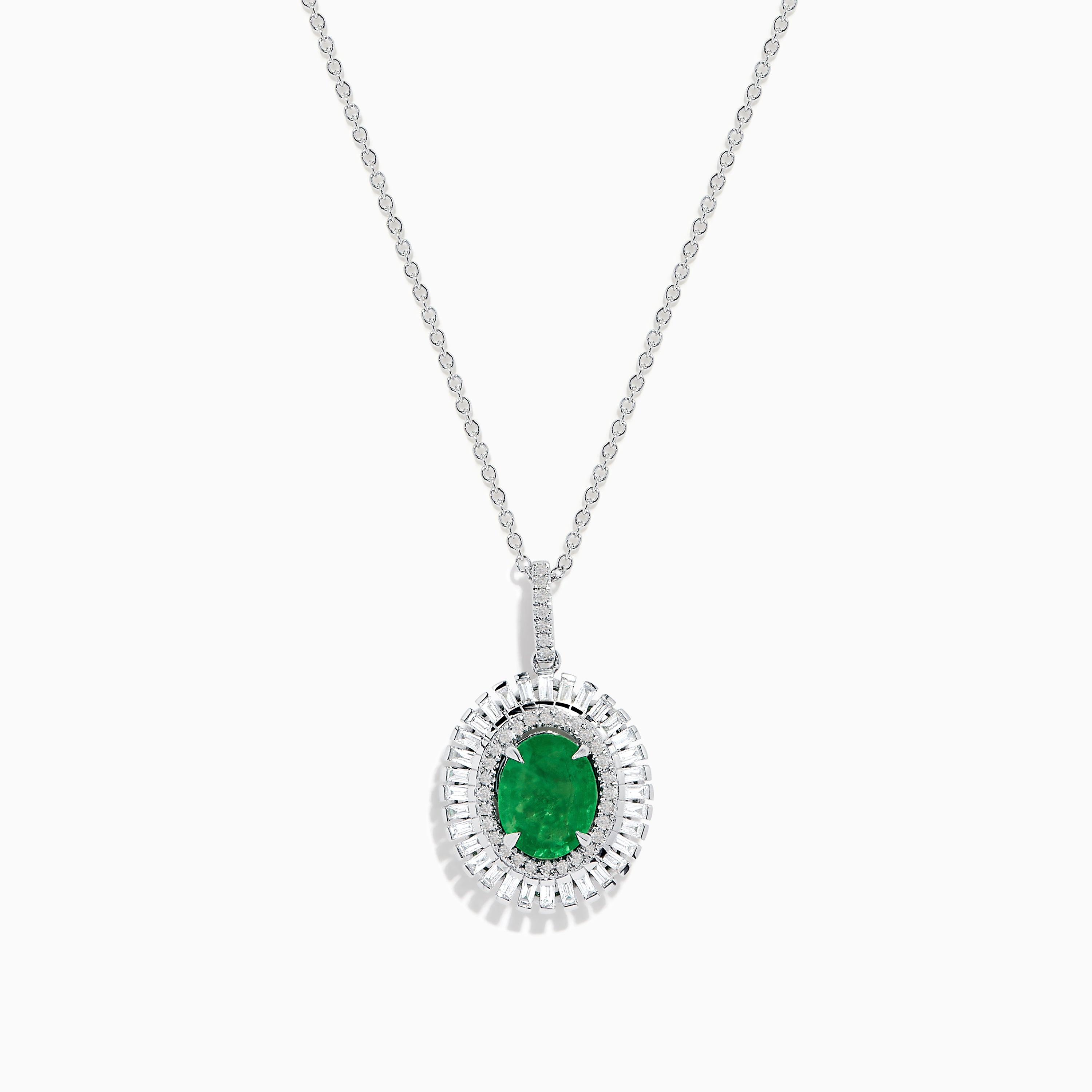 Effy 14K White Gold Emerald and Diamond Pendant