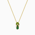 The Novelty 14K Yellow Gold Enamel Flip Flop Pendant features a green enamel flip flop accented with small white crystals on the straps, shown on a white background.