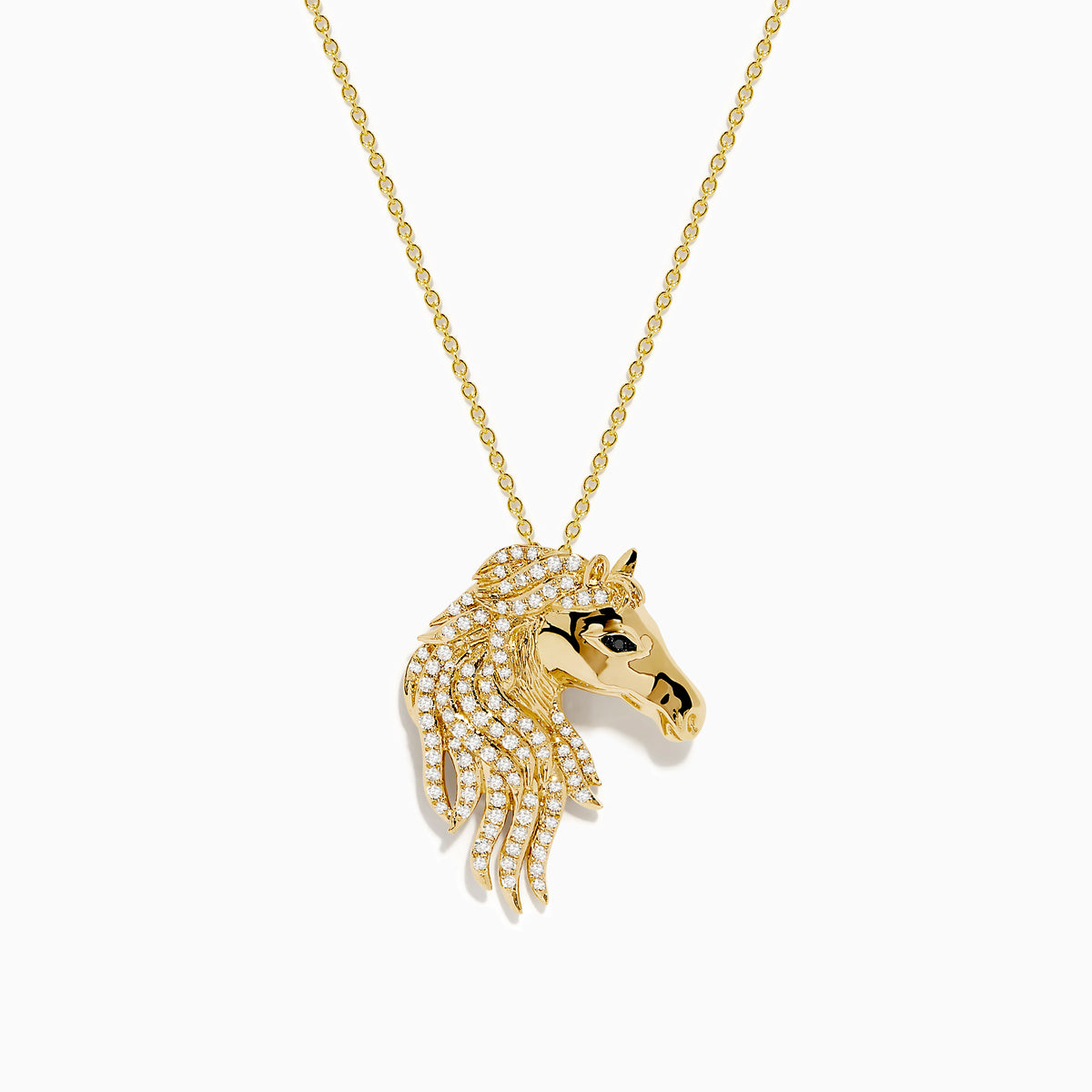 Safari 14K Yellow Gold Diamond, Black Diamond Horse Pendant necklace shown against a plain white background.