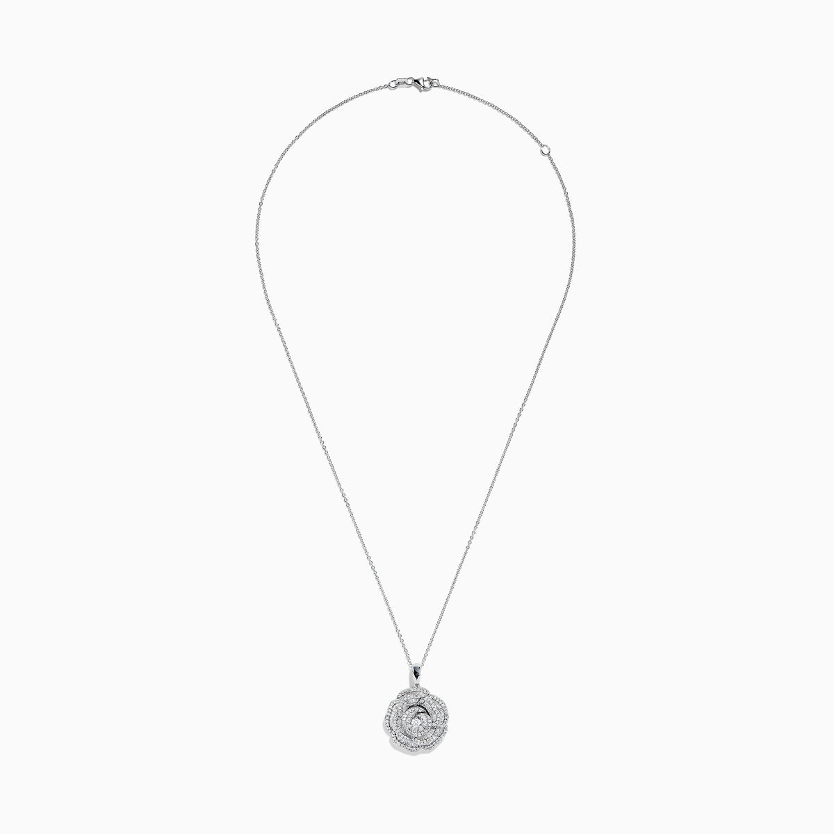 The Nature 14K White Gold Diamond Flower Pendant features multiple small diamonds in a floral design, set against a plain white background.