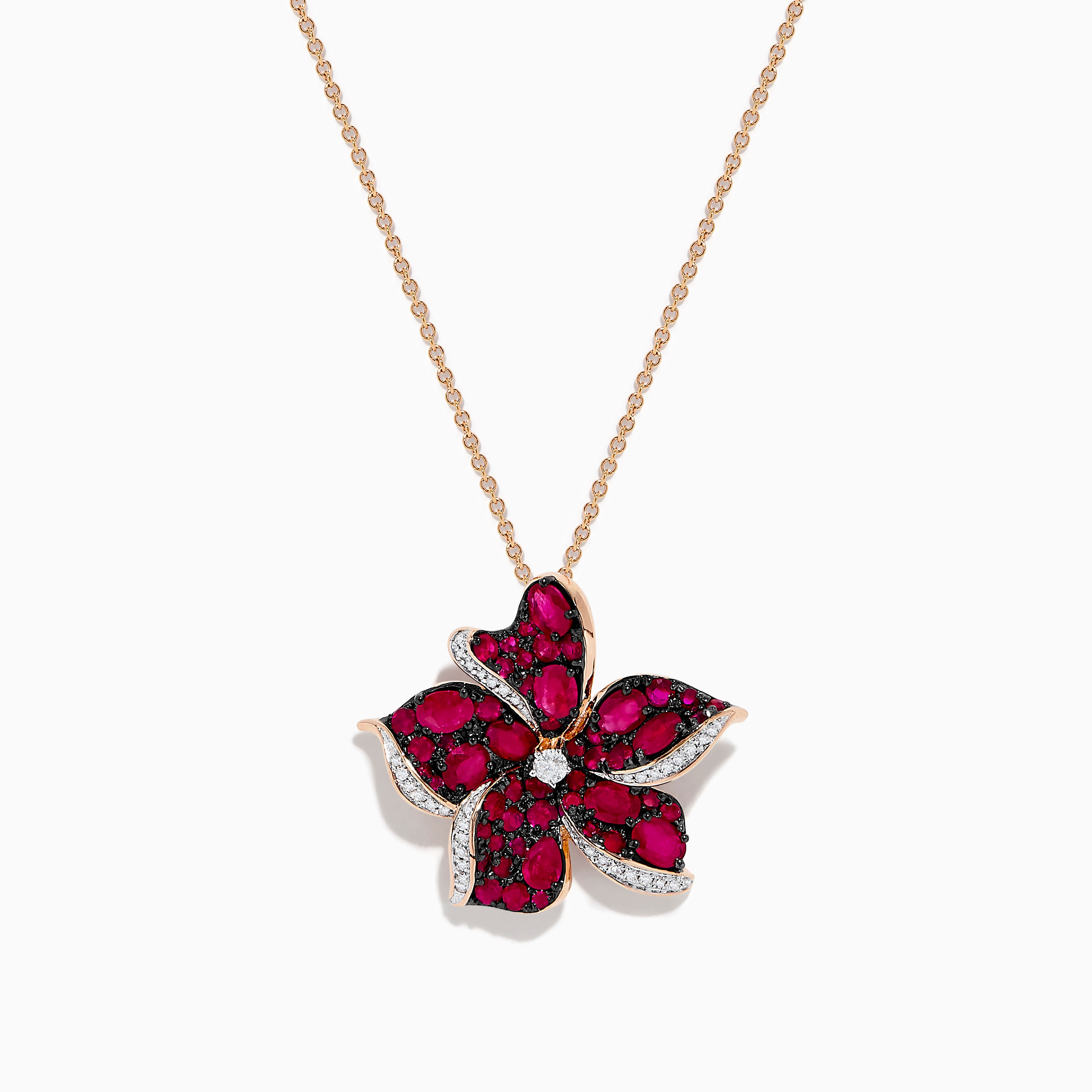 Ruby Royale 14K Rose Gold Ruby and Diamond Flower Pendant