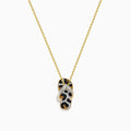 A 14K Yellow Gold Flip Flop Pendant featuring white, brown, and black diamonds with a striking leopard print design and sparkling accents on the straps.