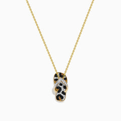 A 14K Yellow Gold Flip Flop Pendant featuring white, brown, and black diamonds with a striking leopard print design and sparkling accents on the straps.