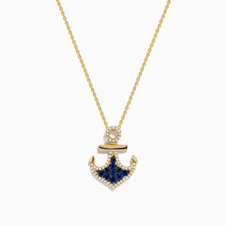 Effy Seaside 14K Yellow Gold Blue Sapphire and Diamond Anchor Pendant