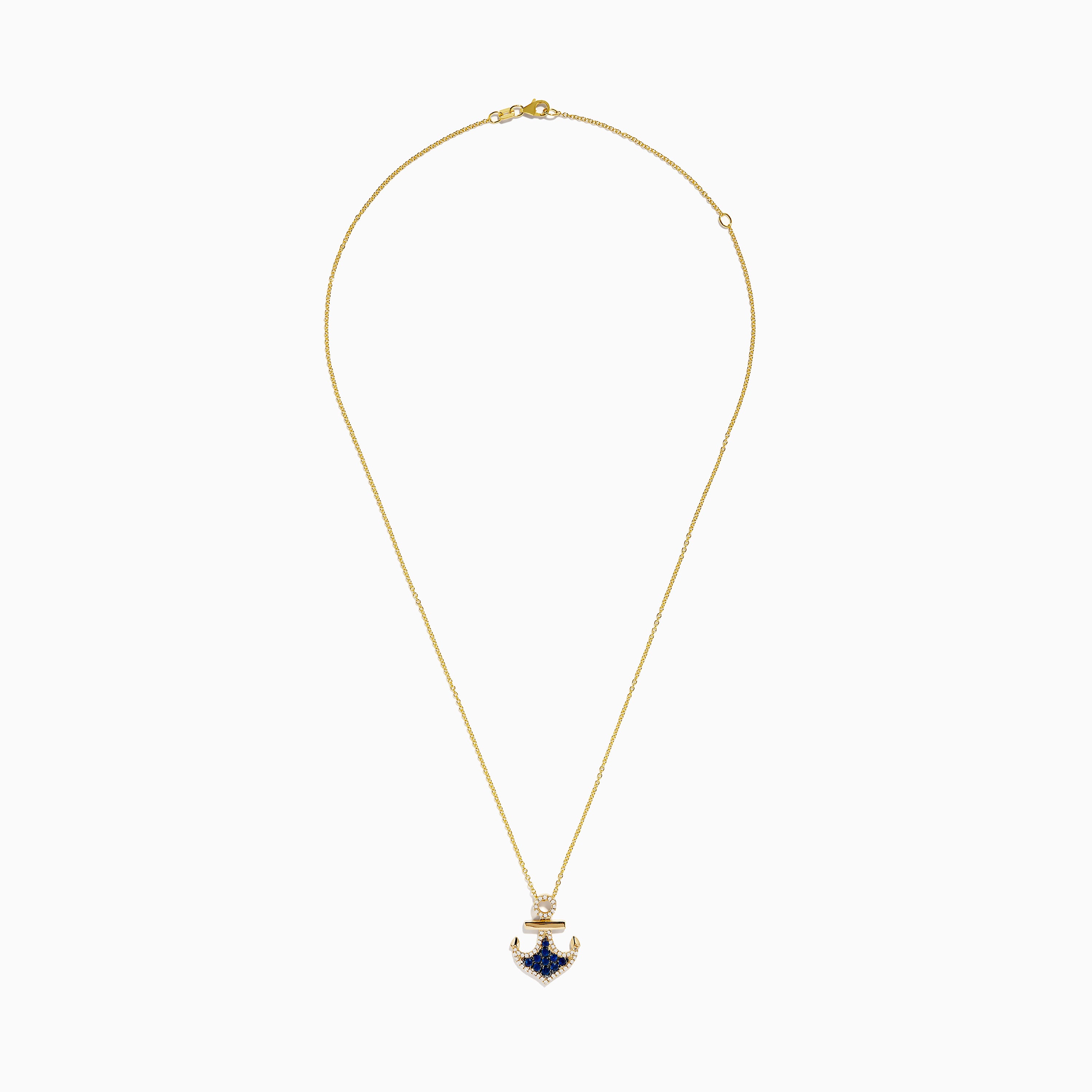 Seaside 14K Yellow Gold Blue Sapphire and Diamond Anchor Pendant