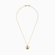 Introducing the Seaside 14K Yellow Gold Multi Sapphire and Diamond Anchor Pendant—a delicate gold necklace featuring a diamond anchor adorned with sapphires and colorful gemstones.