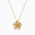 The Nature 14K Yellow Gold Diamond Flower Pendant features a delicate chain and a detailed, textured five-petal flower design.