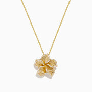 The Nature 14K Yellow Gold Diamond Flower Pendant features a delicate chain and a detailed, textured five-petal flower design.