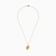The Novelty 14K Yellow Gold White and Black Diamond Horse Pendant showcases a horse’s head with a detailed mane and sparkling diamond accents, elegantly displayed on a plain white background.