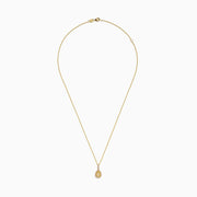 The Canare 14K Yellow Gold White and Yellow Diamond Pendant features a teardrop-shaped yellow diamond framed by two rows of white stones on a gold chain, shown on a white background.